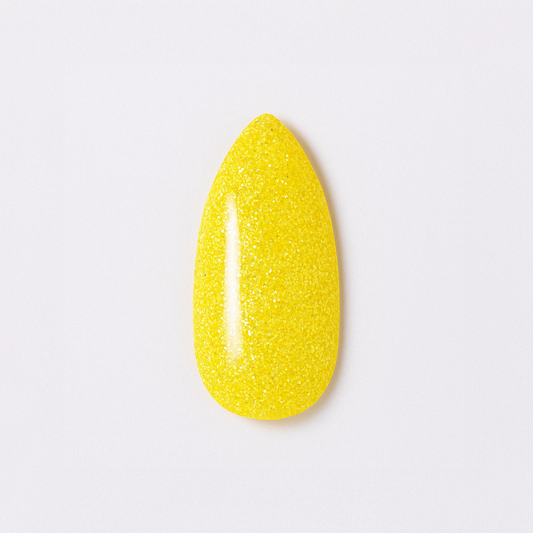 Citrongul – Stark citrongul nyans med gnistrande mikroglitter / polygel – Högpigmenterat UV/LED-material för salonger – Nagelfärgvisning (nail swatch)