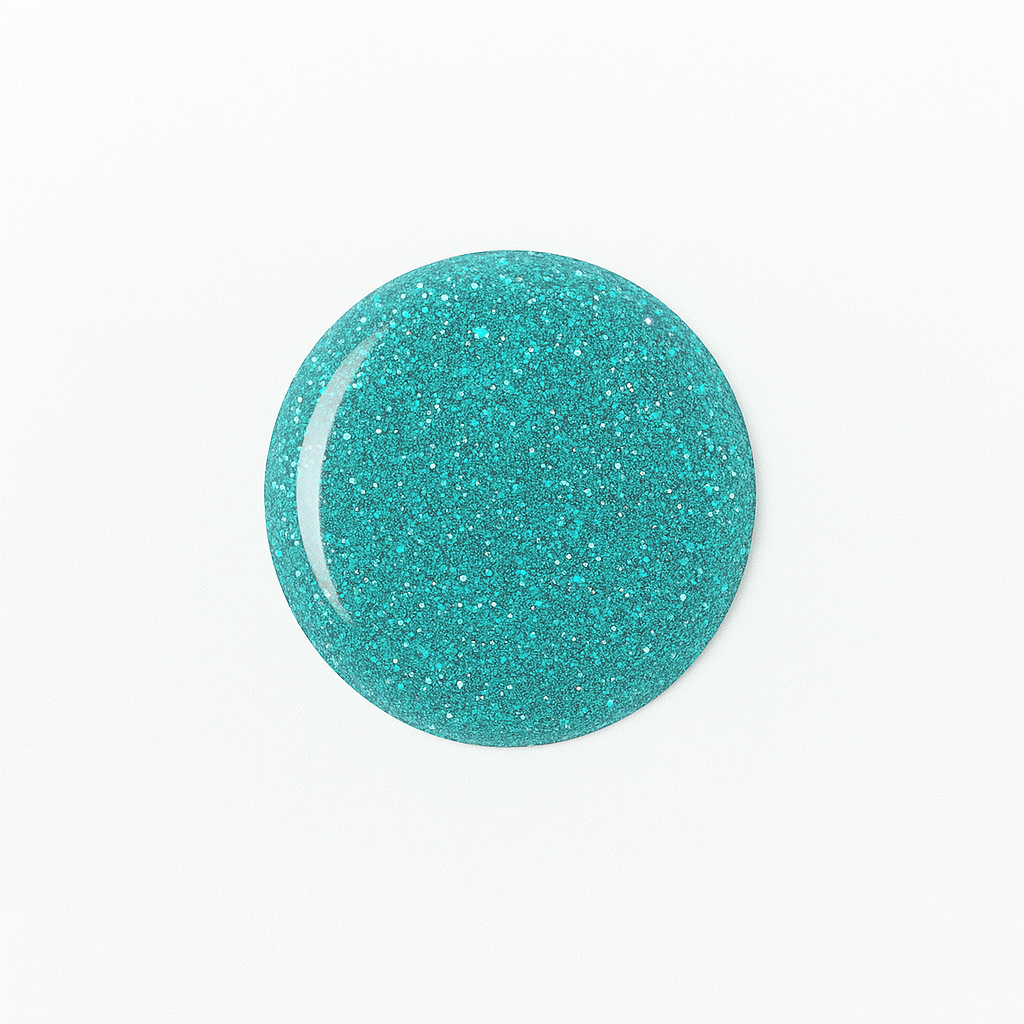 Teal Glitter – Turkos gellack / gel polish med glitter – Högpigmenterat UV/LED-färg för salonger – Färgdroppe