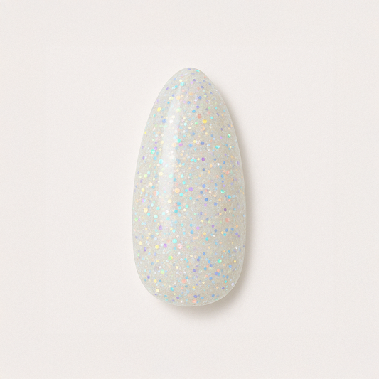 Transparent – Transparent bas med holografiskt glitter i regnbågens färger / polygel – Högpigmenterat UV/LED-material för salonger – Nagelfärgvisning (nail swatch)