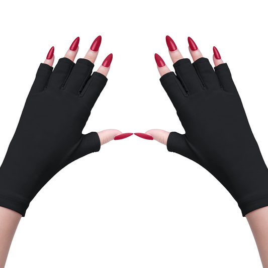 UV-skydd Handskar – Halvfingerhandskar som skyddar huden mot UV-ljus vid nagelbehandling och gelhärdning. Perfekt för professionell användning i salonger i Sverige.